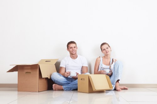 Packed moving boxes and furniture prepared for removals in Welling
