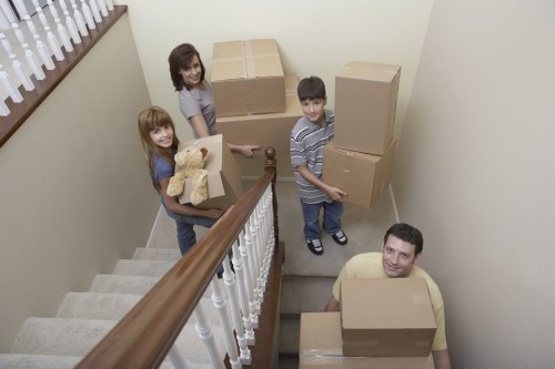 Packed moving boxes ready for local removals in Welling